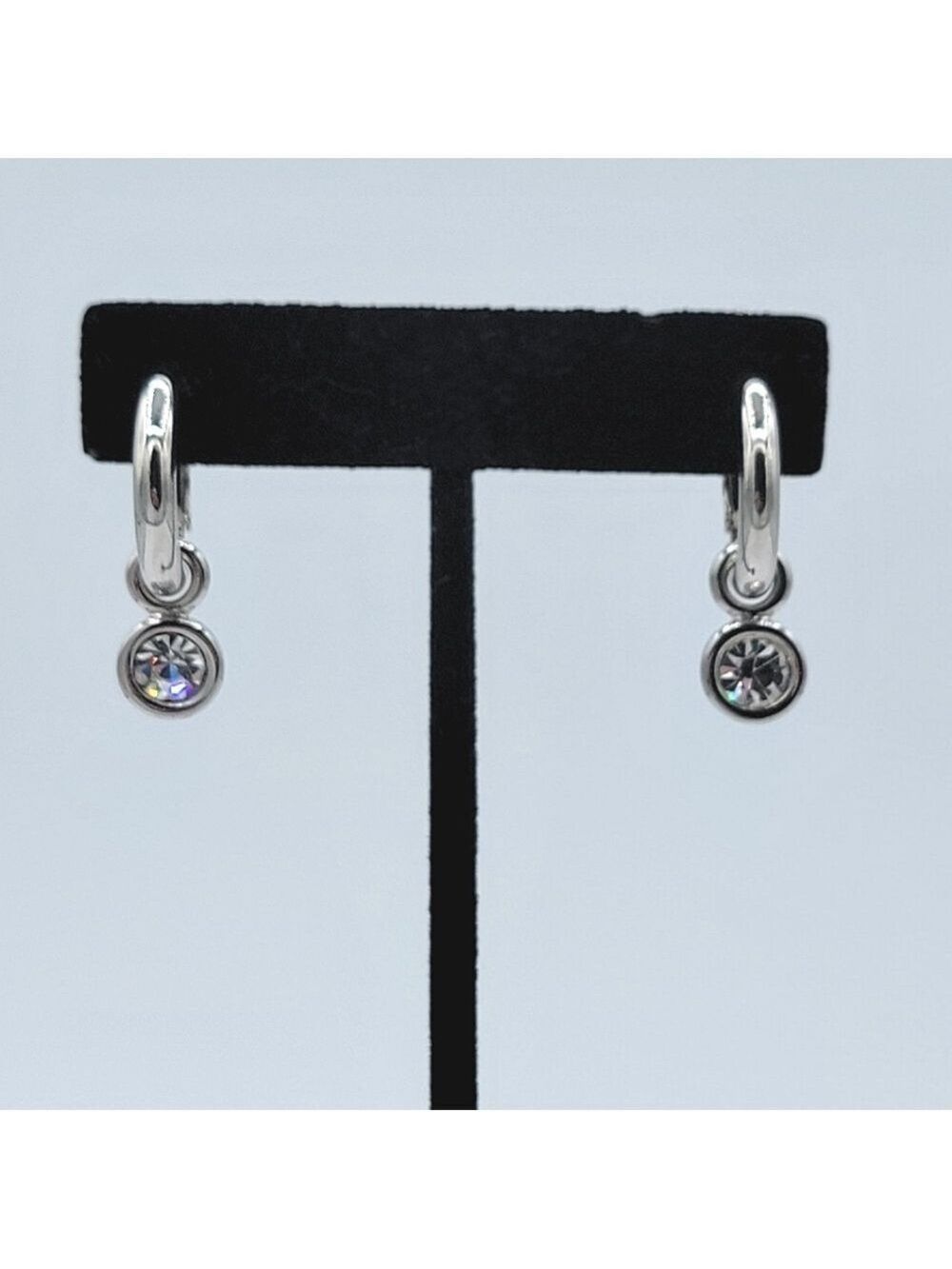 Trifari Elegant Silvertone Hoop Earrings with Crystal Accents #3068